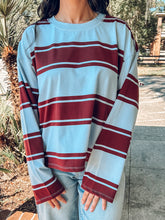 Crew Knit Wide Striped | Burgundy Light Blue