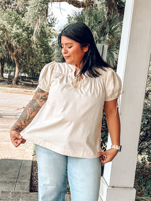 Cotton Poplin Flowy Top | Cream