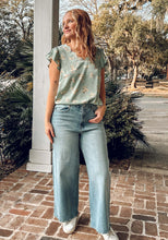 Floral Scallop Satin Top | Dusty Mint