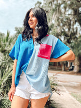 picture 1 woman in Pool Party Collard Top | Blue