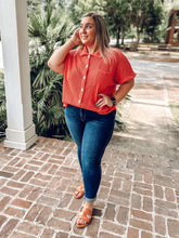 picture 2 woman in Waffle Button Curvy Top | Orange with jeans 