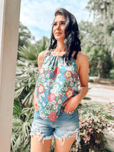 picture 2 woman in Jules Satin Floral Halter | Green
