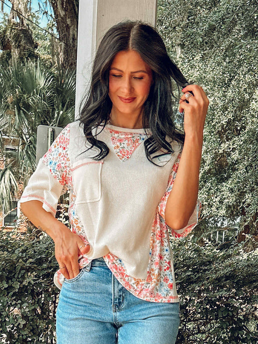 Patchwork Waffle Knit Top | Cream