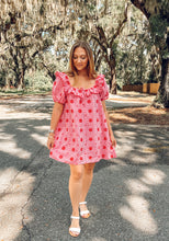 Fly Gingham Embroidered Dress | Red