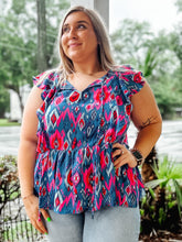 picture 1 woman in Freedom Aztec Curvy Top | Blue