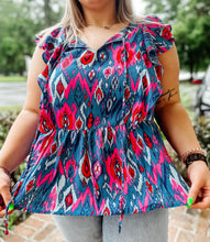 picture 3 front of Freedom Aztec Curvy Top | Blue