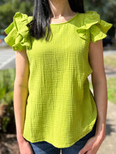 picture 3 close up of Brunch Date Ruffle Top | Kiwi