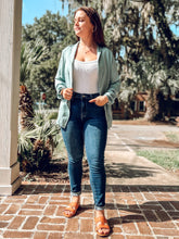picture 3 of woman wearing Cinched Open Front Blazer with jeans