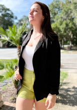 picture 1 woman wearing Cinched Open Front Blazer