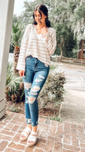 picture 2 girl wearing Striped Knit Sweater | Ivory 