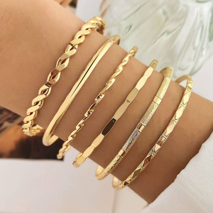 Mixed Texture Stack Bangle | Gold