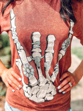 picture 3 girl wearing Western Skeleton Hand Tee | Wine