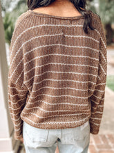 picture 3 back of girl wearing Striped Knit Sweater | Brown 