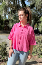 picture 1 girl wearing Make It Collared Top | Pink 