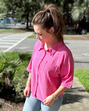 picture 2 girl wearing Make It Collared Top | Pink 