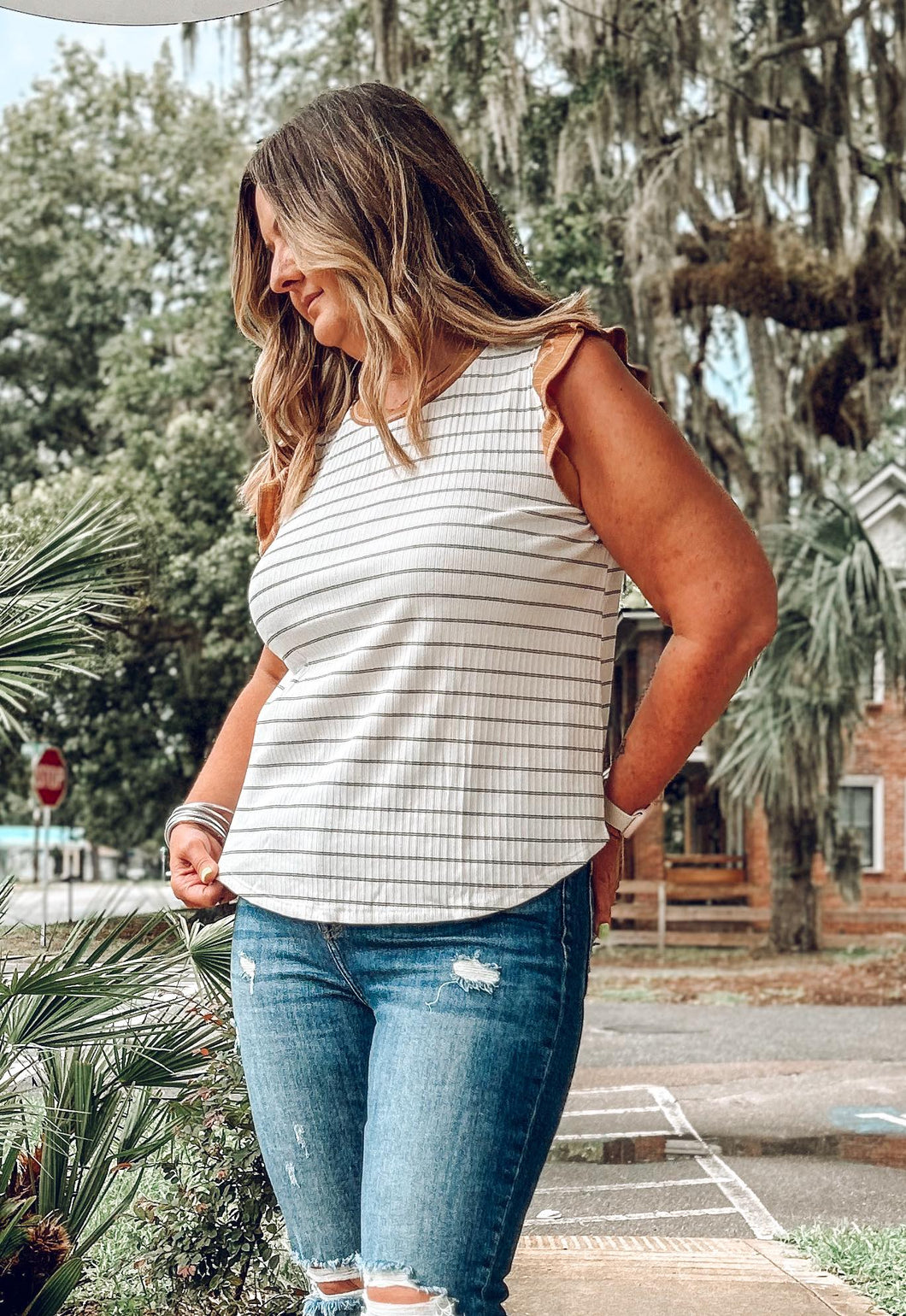 Cora Stripped Top | Camel/Ivory