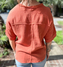 picture 3 back of girl wearing Frayed Hem Top | Rust 
