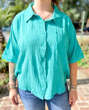 picture 3 girl wearing Make It Collared Top | Aqua