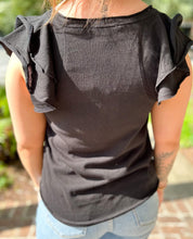 picture 3 back of girl wearing Betty Ruffle Top | Black