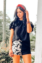 picture 1 girl wearing Game Time Textured Top | Black 
