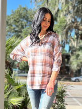 Patch Collared Plaid Top | Brown
