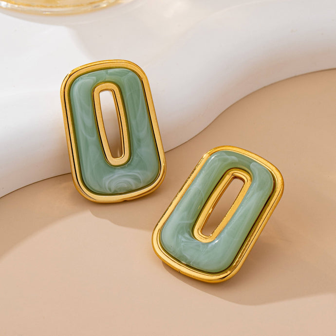 Enamel Rectangle Cutout Earring | Sage