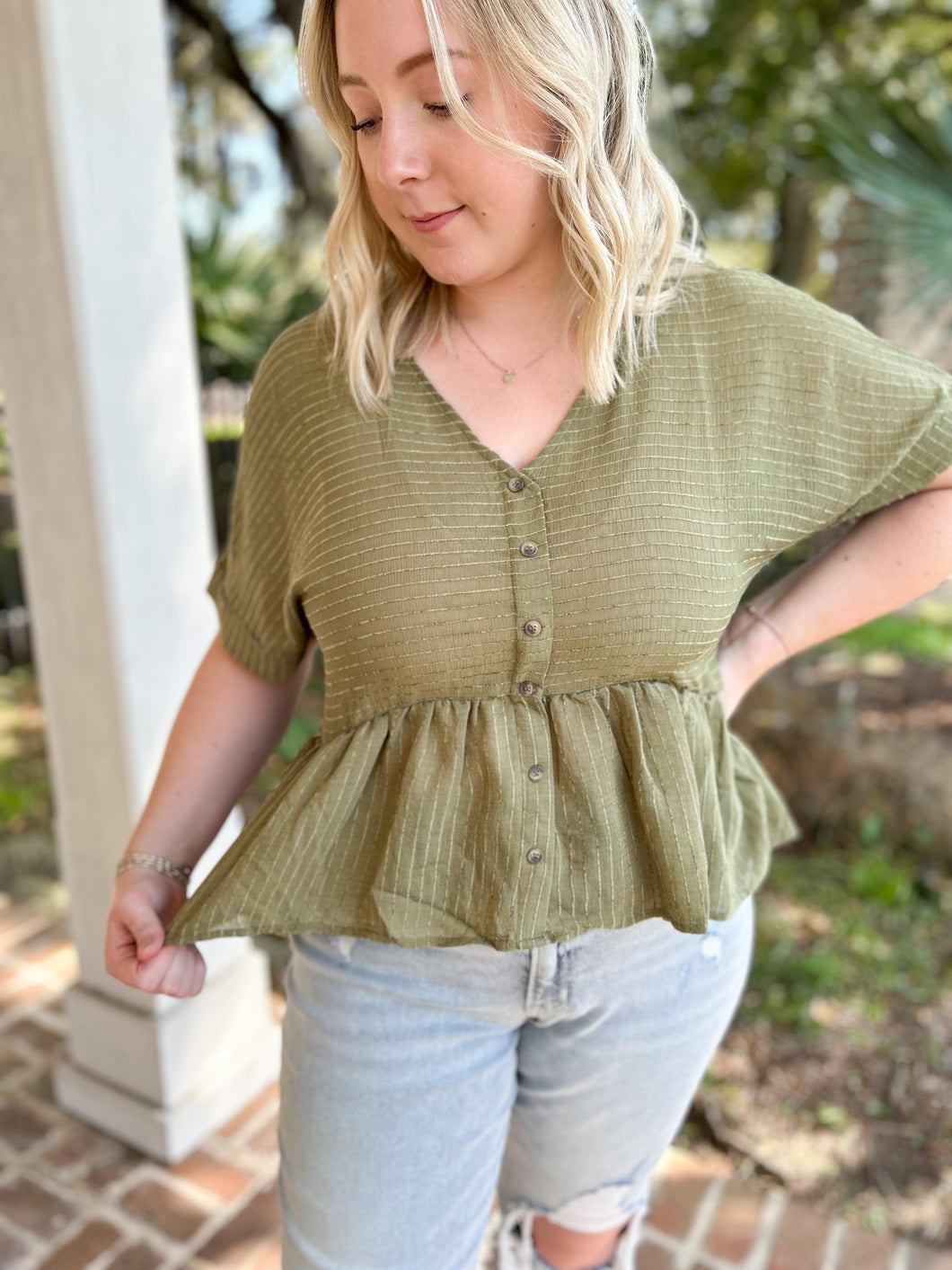 picture 1 Faking It Babydoll Top | Olive