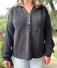 picture 2 Hooded Oversize Henley | Black