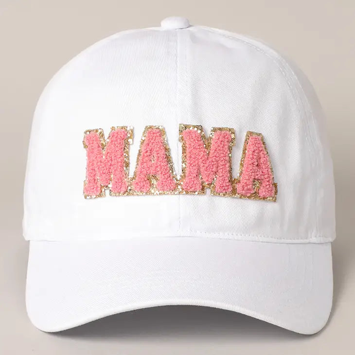 picture 1 white hat with pink letters MAMA Chenille Hat | 2 Colors