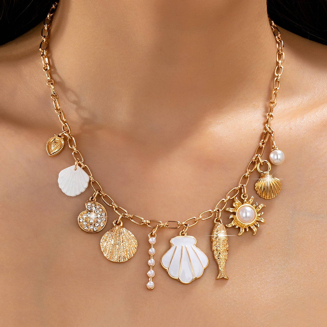 Ocean Seashell Fish Charm Necklace