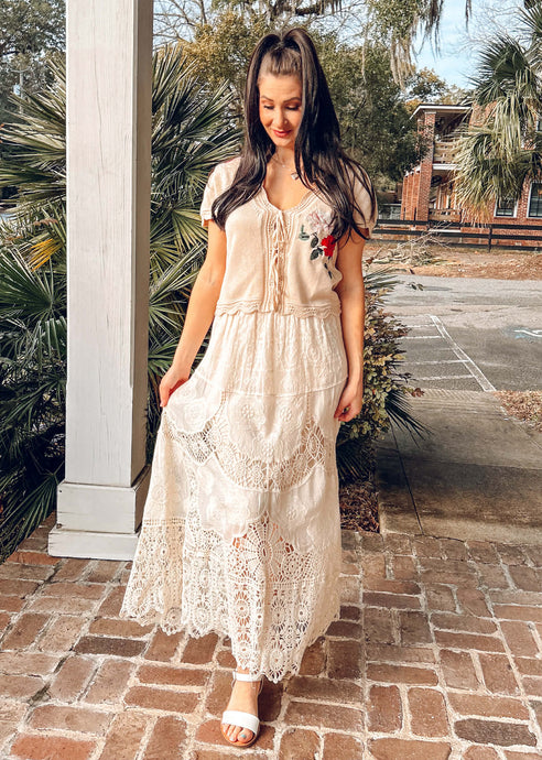 Lace Boho Maxi Skirt | Cream
