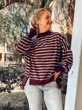 Striped Mock Neck Sweatshirt | Raisin