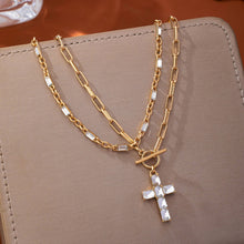 Layered Paperclip Chain Cross Necklace