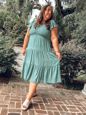 Midi Solid Curvy Dress | Pine