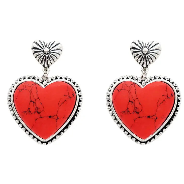 Heart Marbled Stone Earring | Red