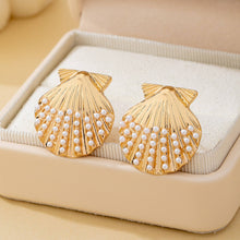 Scalloped Shell Pearl Stud Earrings |  Gold