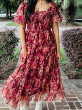 Floral Polka Dot Tulle Midi Dress | Burgundy