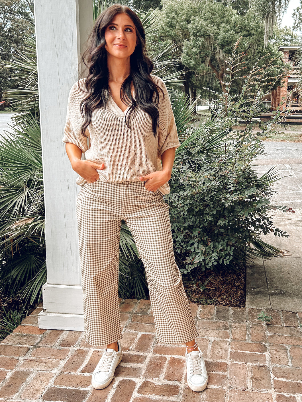 Gingham Barrel Pants | Brown