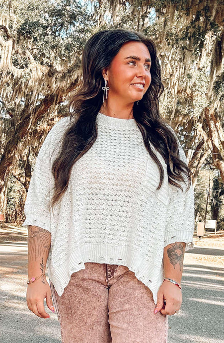 Distressed Oversize Knit Top | Ivory