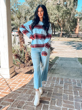 Crew Knit Wide Striped | Burgundy Light Blue
