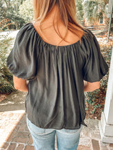 Gathered Puff Sleeve Top | Black