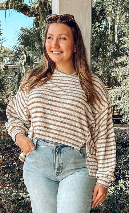 Wait Striped Dolman Top | Taupe