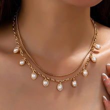 Layered Gold Chain Pearl Charm Necklace | Gold