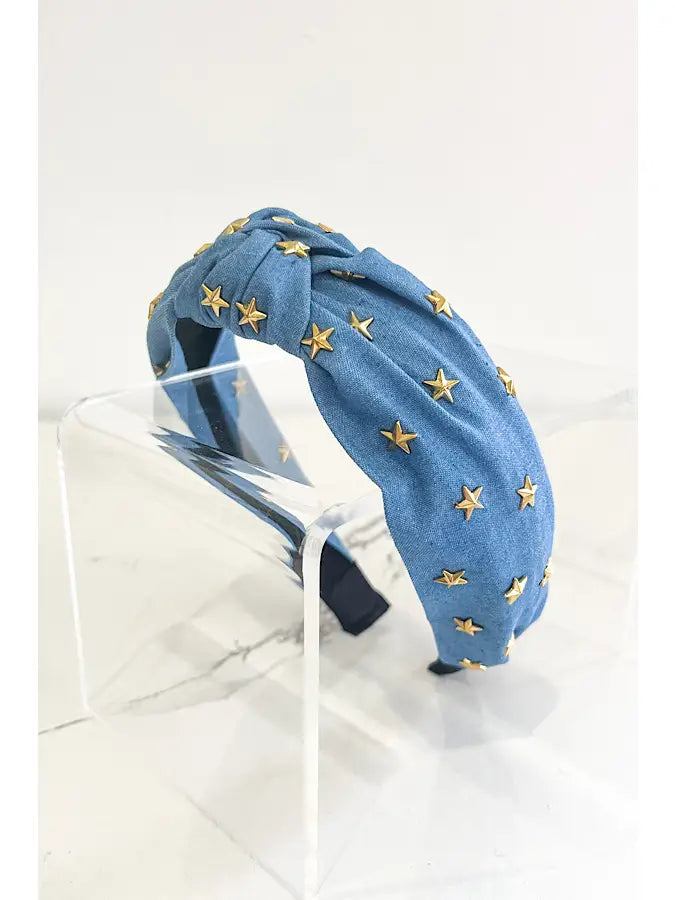 picture 1 Star Studded Blue Denim Headband