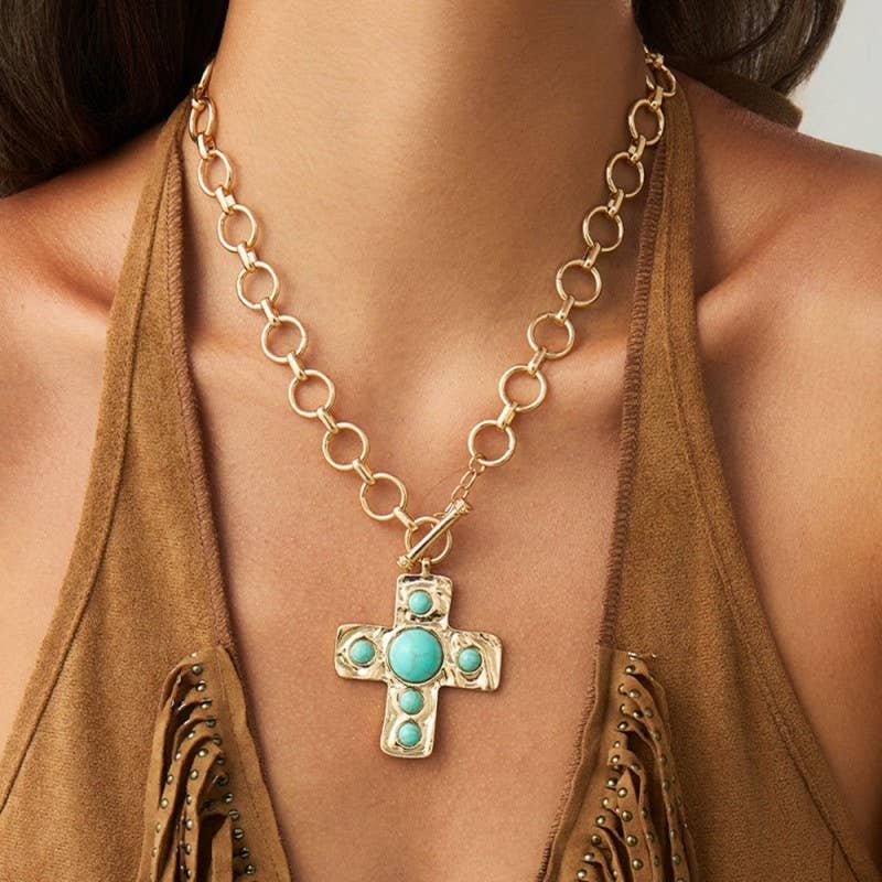 Hammered Cross Toggle Necklace