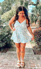 Cotton Floral Denim Romper | Blue/White