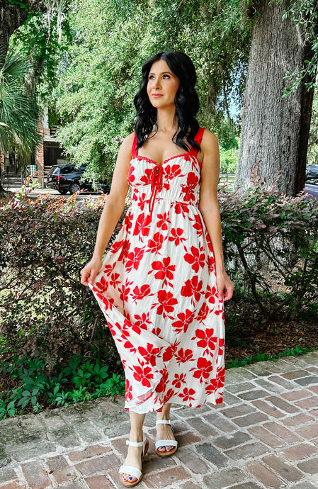 Sandy Beaches Floral Dress | Red