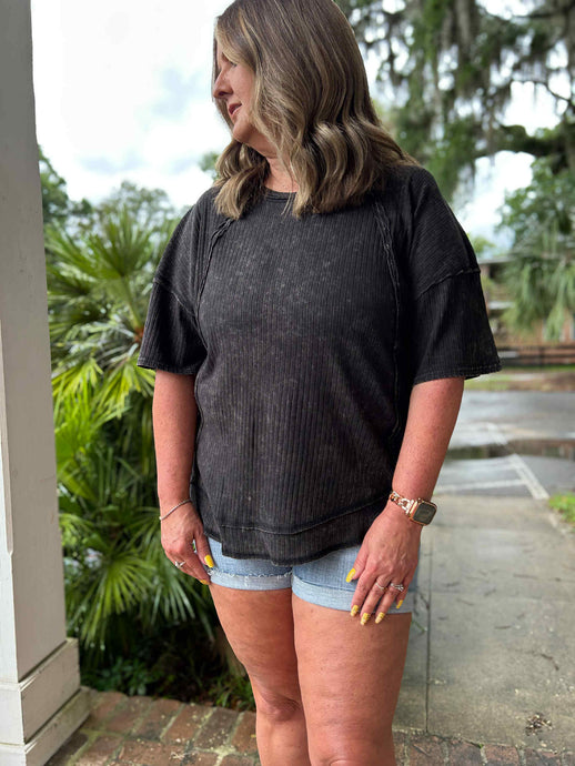 Refresh Ribbed Washed Top | Black