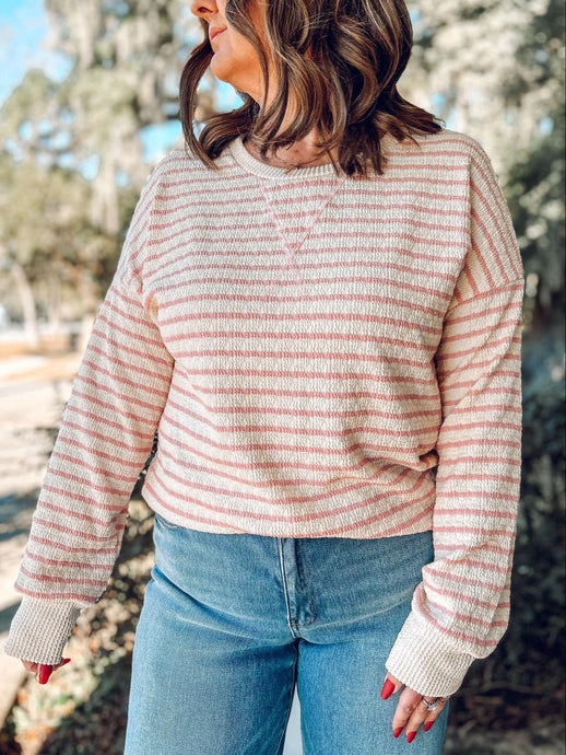 Sweetheart Striped Knit Top | Pink/White