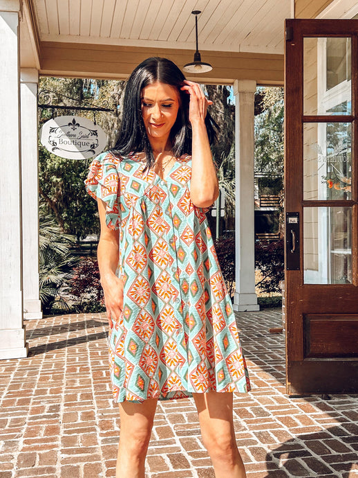 Bloomed Printed Button Dress | Mint